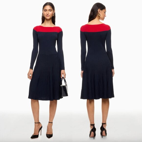 Lauren Ralph Lauren Dresses & Skirts - Lauren Ralph Lauren Patney Colorblock Midi Dress Navy Blue Red Long Sleeve Small